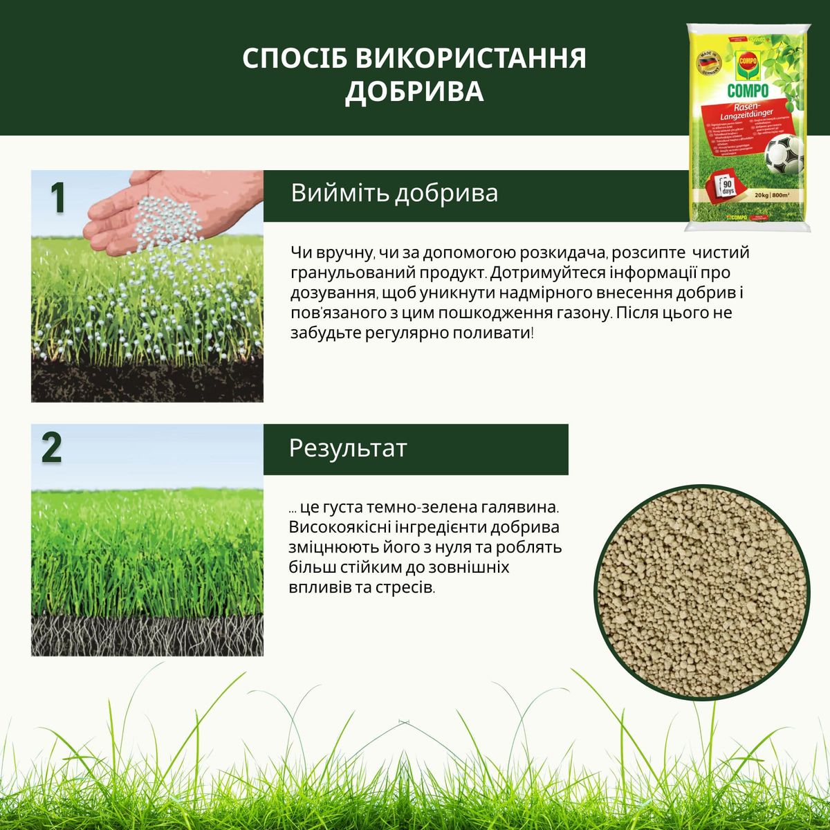 COMPO Тверде добриво тривалої дії для газонів 20кг