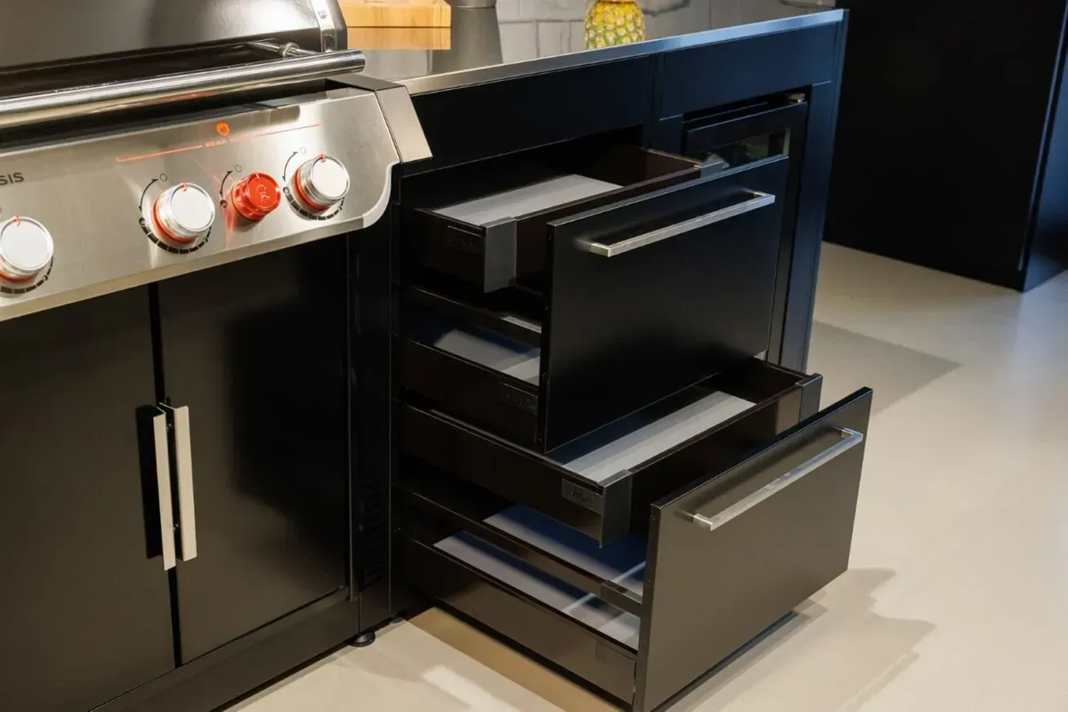 Вулична барбекю кухня (острів) для гриля Genesis EPX-335 Weber BBQ Kitchen Gas 231 з двома крючками для інструментів + модуль мийки та холодильник
