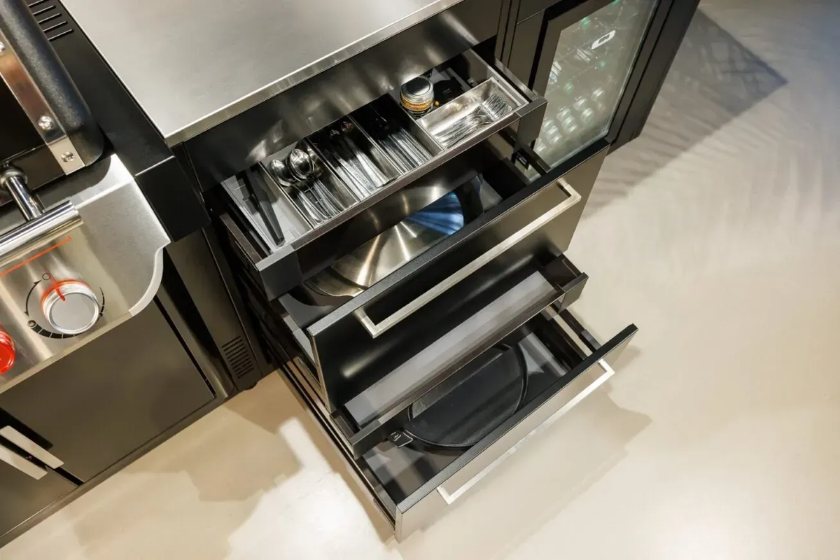 Вулична барбекю кухня (острів) для гриля Genesis EPX-335 Weber BBQ Kitchen Gas 231 з двома крючками для інструментів + модуль мийки та холодильник