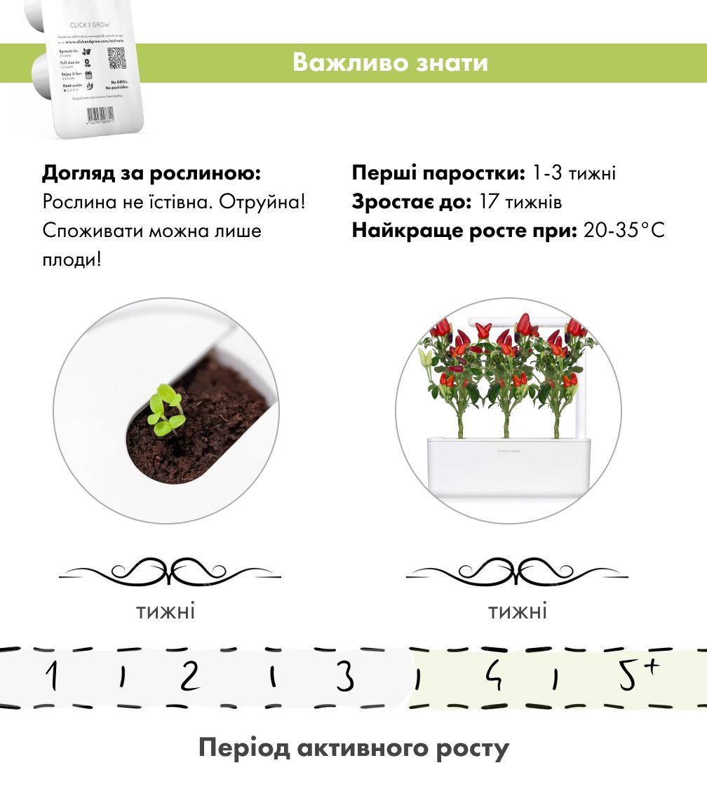 Змінний картридж Click& Grow Перець Чілі (Chili Pepper) 3 капсули