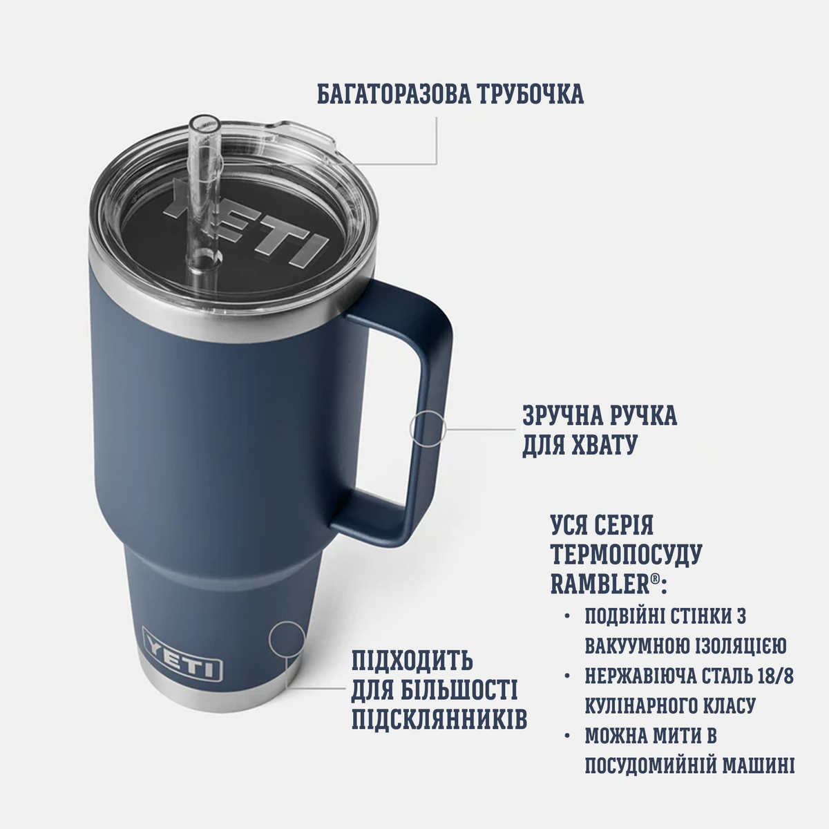 YETI RAMBLER 1,2 л &ndash; Велика термочашка з трубочкою, колір RESCUE RED