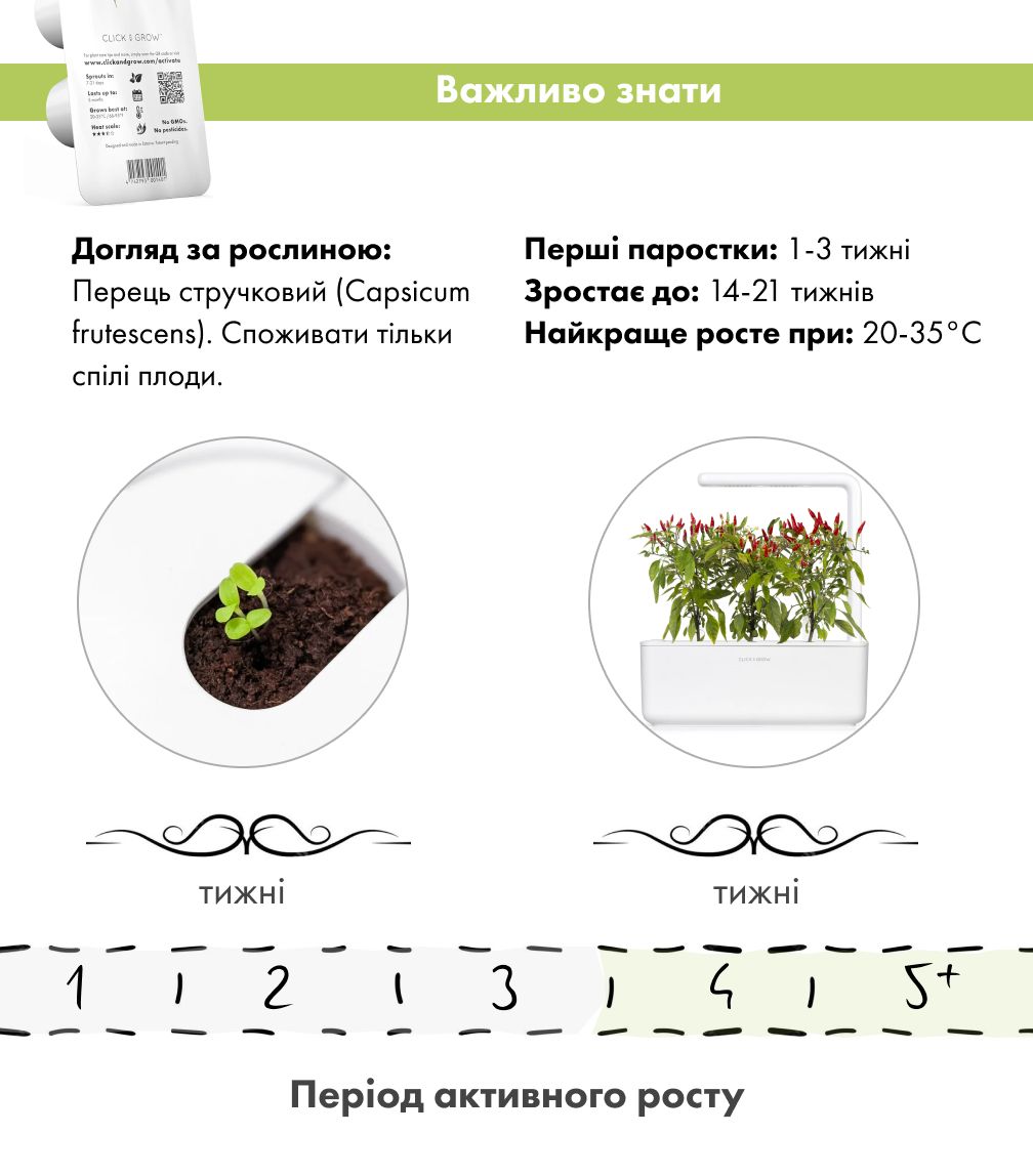 Змінний картридж Click & Grow пірі-пірі чілі (Piri Piri Chili Pepper) 3 капсули