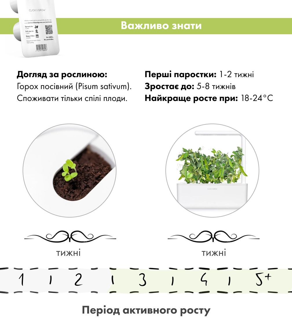 Змінний картридж Click & Grow Карликовий горошок(Dwarf Pea) 3 капсули