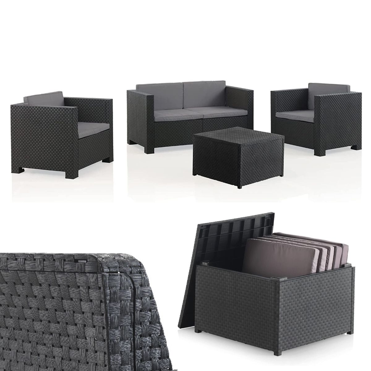 Садові меблі SP Berner Diva Comfort (2-місний диван, 2 крісла, стіл для зберігання), графіт